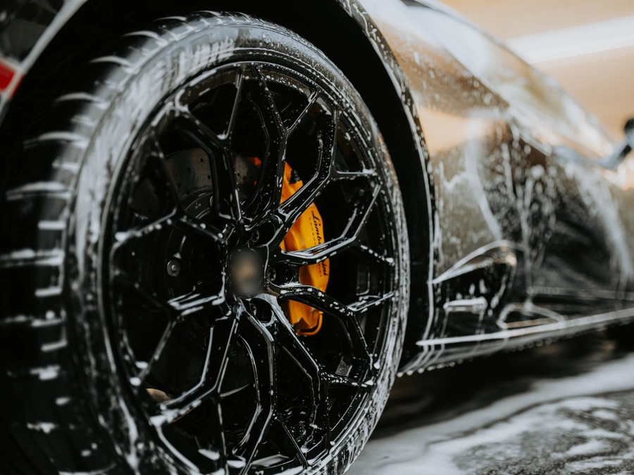 Black wheel in wash foam