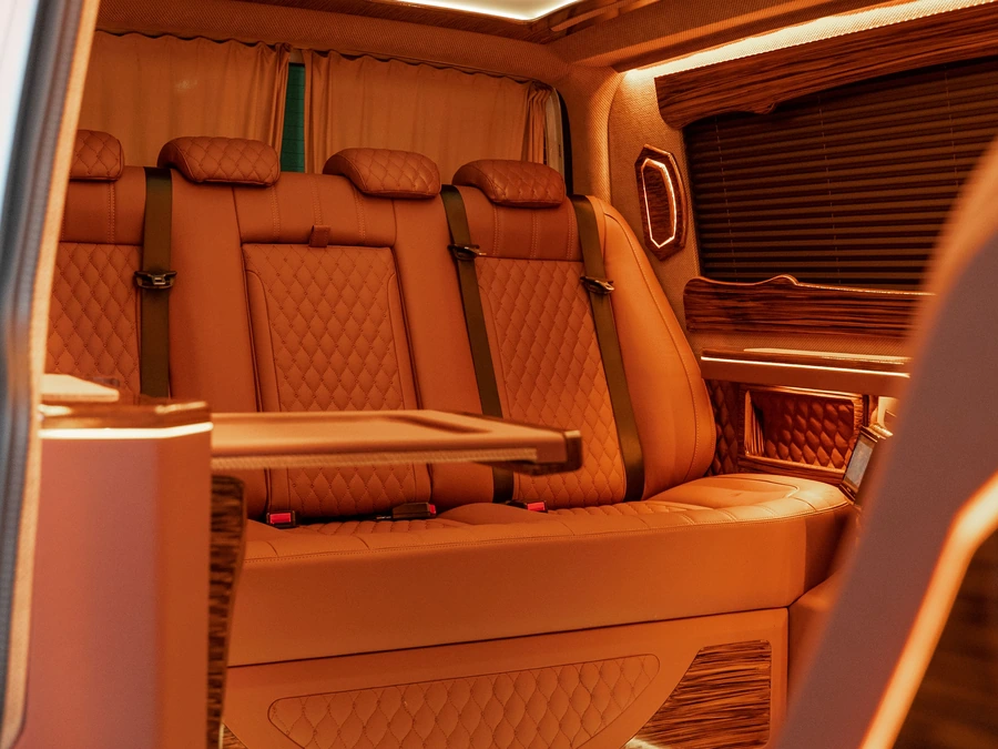 Van conversion interior, leather seats